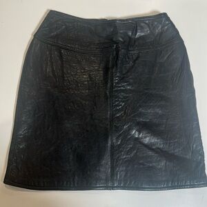 Vintage Black Genuine Leather Knee-Length Skirt